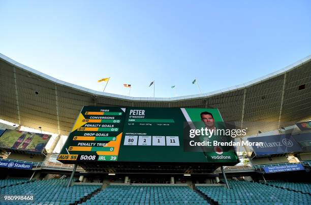 Sydney , Australia - 22 June 2018; Captain Peter O'Mahony is seen on the big screen during the Ireland rugby squad captain's run at Allianz Stadium...