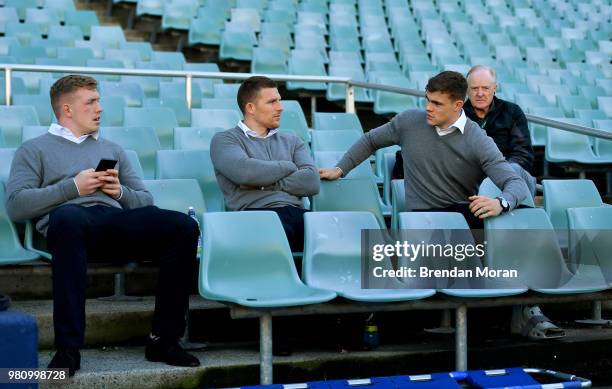 Sydney , Australia - 22 June 2018; Injured players, from left, Dan Leavy, Andrew Conway and Garry Rngrose sit out the Ireland rugby squad captain's...