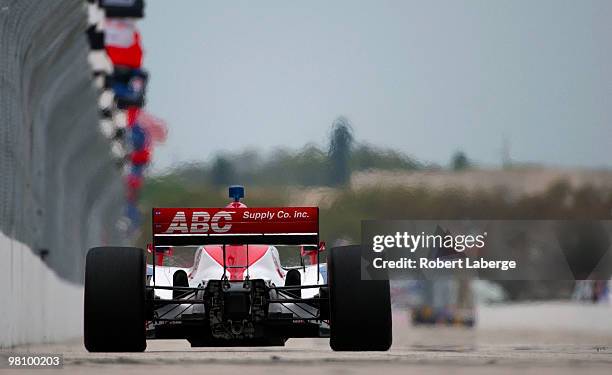 Vitor Meira of Brazil driver of the A. J. Foyt Enterprises Dallara Honda during warm up for the IndyCar Series Honda Grand Prix of St. Petersburg on...