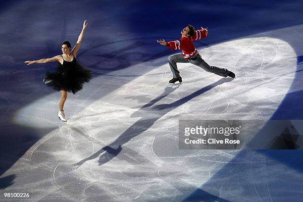 Tessa Virtue and Scott Moir of Canada participate in the Gala Exhibition during the 2010 ISU World Figure Skating Championships on March 28, 2010 at...