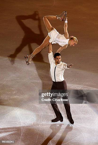 Aliona Savchenko and Robin Szolkowy of Germany participate in the Gala Exhibition during the 2010 ISU World Figure Skating Championships on March 28,...