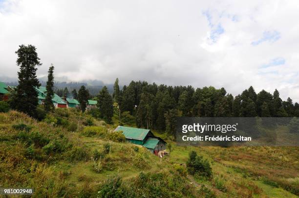 General view of top ski resort on July in Gulmarg, to the west of Srinagar, the summer capital of Indian-administered Kashmir, , Jammu and Kashmir on...