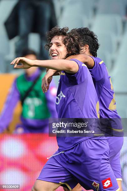 Stevan Jovetic of Fiorentina celebrate during the Serie A match between ACF Fiorentina and Udinese Calcio at Stadio Artemio Franchi on March 28, 2010...