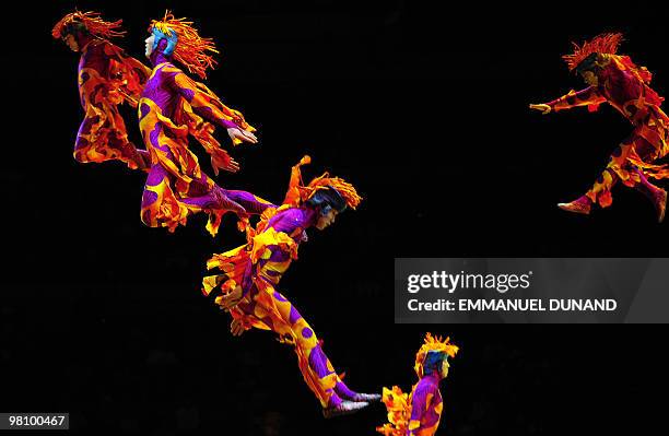 Ringling Bros. And Barnum & Bailey circus artists "Barnum Boucers" perform during Barnum's FUNundrum in New York on March 26, 2010. Barnum's FUNdrum,...