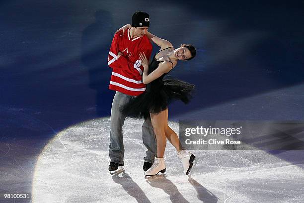 Tessa Virtue and Scott Moir of Canada participate in the Gala Exhibition during the 2010 ISU World Figure Skating Championships on March 28, 2010 at...