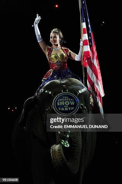 Ringling Bros. And Barnum & Bailey circus elephants perform during Barnum's FUNundrum in New York on March 26, 2010. Barnum's FUNdrum, the latest...