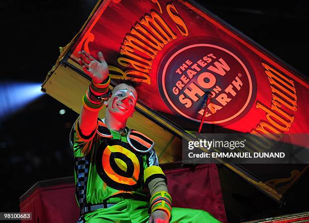 Ringling Bros. And Barnum & Bailey circus artists perform during Barnum's FUNundrum in New York on March 26, 2010. Barnum's FUNdrum, the latest show...