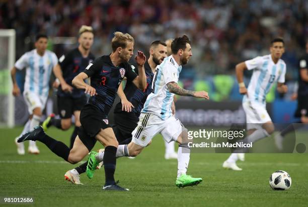 Lionel Messi of Argentina is seen during the 2018 FIFA World Cup Russia group D match between Argentina and Croatia at Nizhny Novgorod Stadium on...