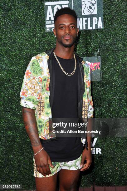 Player Dontrelle Inman attends First Day of Summer x Athletes vs. Cancer event at SkyBar at the Mondrian Los Angeles on June 21, 2018 in West...