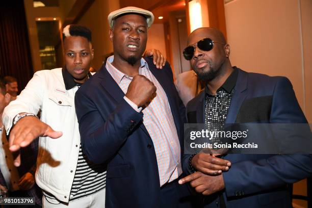 Canadian rapper Kardinal Offishall, professional boxer Lennox Lewis and rapper Wyclef Jean attend Joe Carter Classic After Party at Ritz Carlton on...