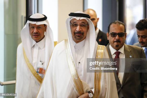 Khalid Al-Falih, Saudi Arabia's energy and industry minister, arrives ahead of the 174th Organization Of Petroleum Exporting Countries meeting in...
