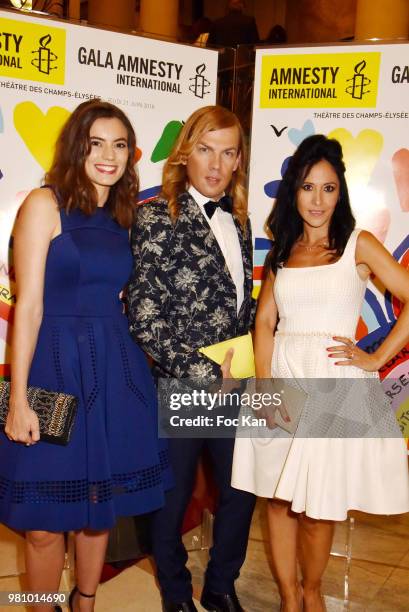 Actress Johanna Bros, designer Christophe Guillarme and singer Fabienne Carat attend the Amnesty International 34th Gala at Theatre Champs Elysees...