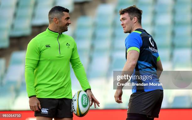 Sydney , Australia - 22 June 2018; Captain Peter O'Mahony, right, with Rob Kearney during the Ireland rugby squad captain's run at Allianz Stadium in...