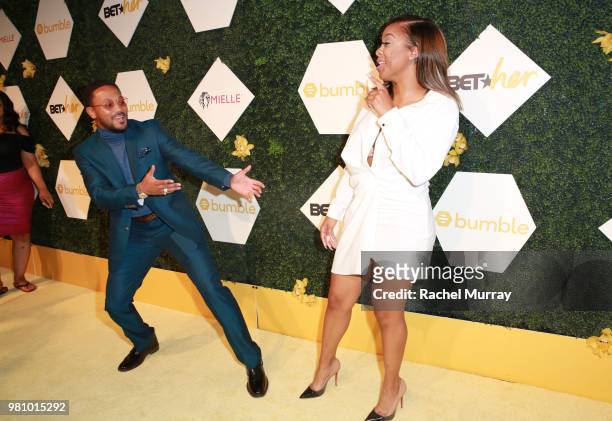 Romeo Miller and Miss Diddy arrive at the BET Her Awards Presented By Bumble at Conga Room on June 21, 2018 in Los Angeles, California.