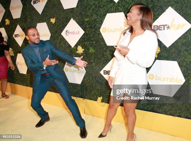 Romeo Miller and Miss Diddy arrive at the BET Her Awards Presented By Bumble at Conga Room on June 21, 2018 in Los Angeles, California.