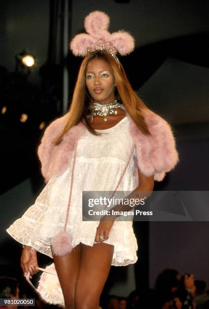 Naomi Campbell models Anna Sui at New York Fashion Week 1994 in New York.