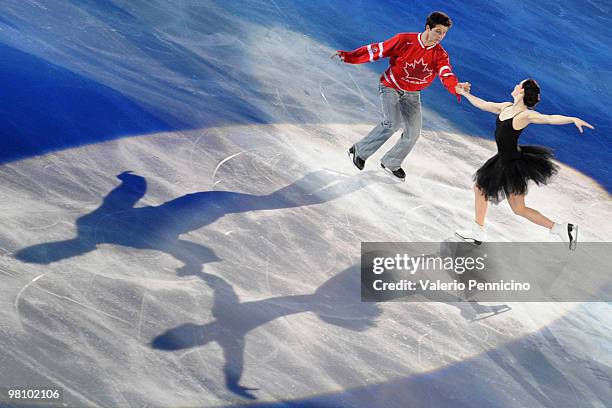 Tessa Virtue and Scott Moir of Canada participate in the Gala Exhibition during the 2010 ISU World Figure Skating Championships on March 28, 2010 in...