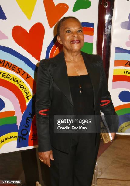 Christiane Taubira attends the Amnesty International 34 th Gala at Theatre Champs Elysees and after Party at La Maison Blanche on June 21, 2018 in...