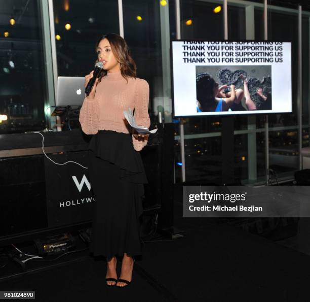 Francia Raisa speaks at Nights of Freedom LA on June 21, 2018 in Hollywood, California.