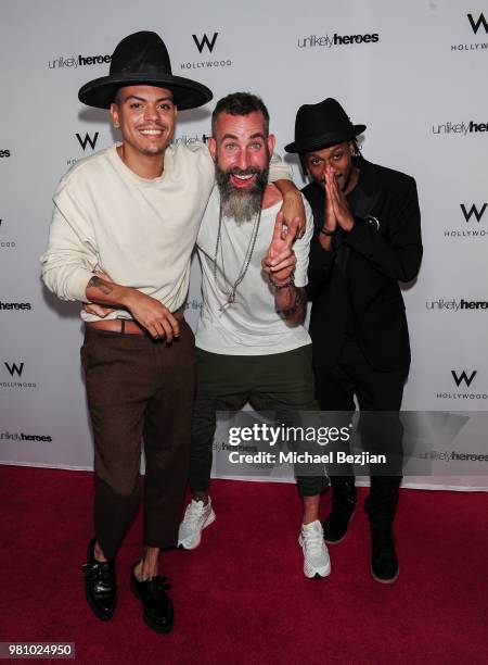White Shadow, Palmer Reed, and Evan Ross attend Nights of Freedom LA on June 21, 2018 in Hollywood, California.