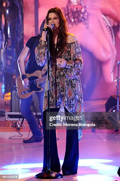 Irene Fornaciari appears on "Quelli che il calcio" tv show on March 28, 2010 in Milan, Italy.