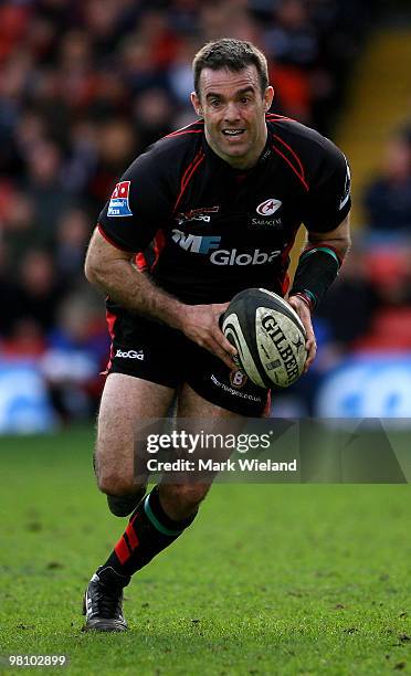 Neil de Kock of Saracens runs with the ball during the Guinness Premiership match between Saracens and Newcastle Falcons at Vicarage Road on March...