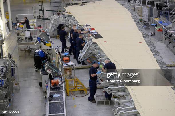 Wing Manufacturing Process 25 Production At The Airbus Se A350 Wing Assembly Factory Stock Photos ...