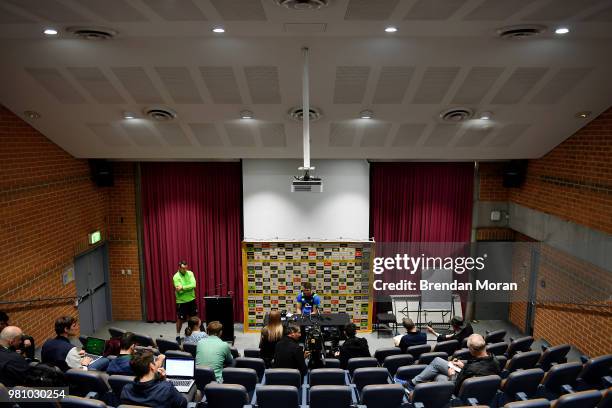 Sydney , Australia - 22 June 2018; Captain Peter O'Mahony speaking to the media after the Ireland rugby squad captain's run at Allianz Stadium in...