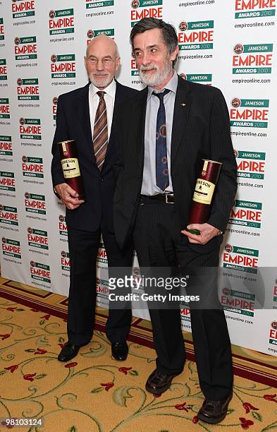 Sir Patrick Stewart and actor Roger Rees attends the Jameson Empire Film Awards held at Grosvenor House Hotel, on March 28, 2010 in London, England.