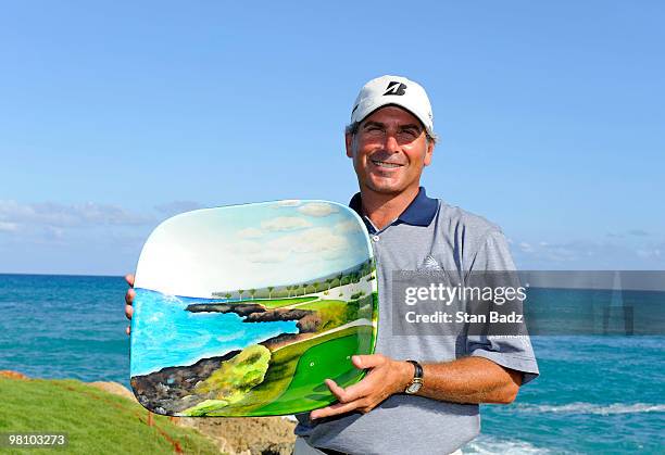 Fred Couples holds the winner's trophy during the final round of The Cap Cana Championship on March 28, 2010 on the Jack Nicklaus Course at Punta...