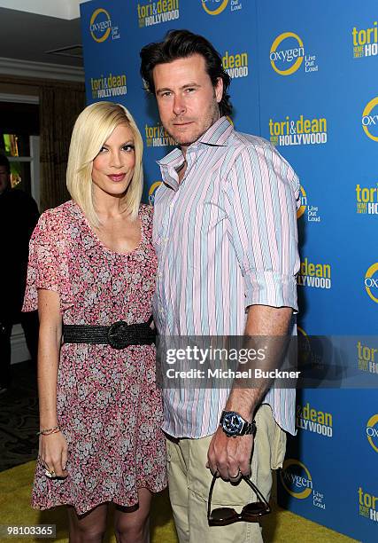 Actress Tori Spelling and actor Dean McDermott arrive at Oxygen's Spring Party for "Tori & Dean: Home Sweet Hollywood" at the Miramar Hotel on March...