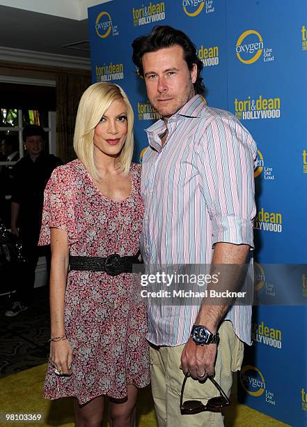 Actress Tori Spelling and actor Dean McDermott arrive at Oxygen's Spring Party for "Tori & Dean: Home Sweet Hollywood" at the Miramar Hotel on March...