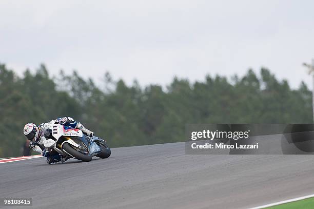 Ruben Xaus of Spain and BMW Motorrad Motorsport rounds the bend during the Superbike World Championship round two race two at Algarve Motor Park on...