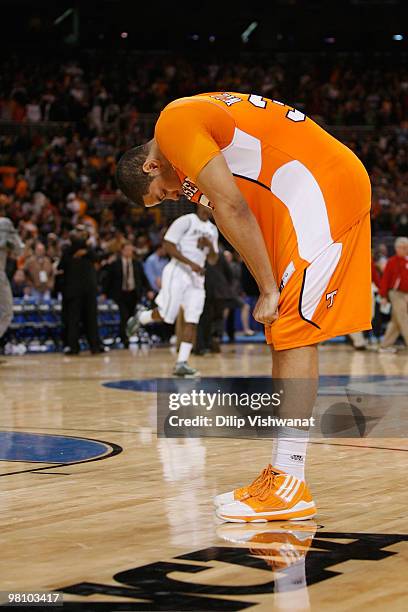 Brian Williams of the Tennessee Volunteers reacts to loosing to the Michigan State Spartans during the midwest regional final of the 2010 NCAA men's...