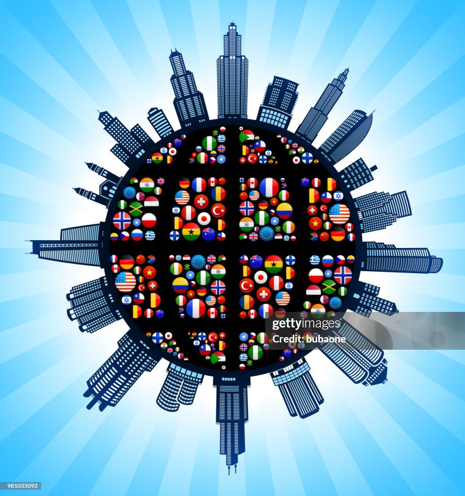 Earth Modern Vector Planet Earth Country Flags Modern Cityscape Skyline Background High-Res ...
