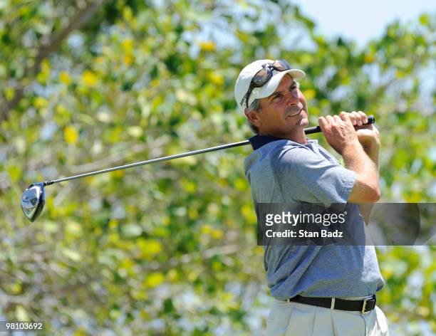 Fred Couples hits from the sixth box during the final round of The Cap Cana Championship on March 28, 2010 on the Jack Nicklaus Course at Punta...