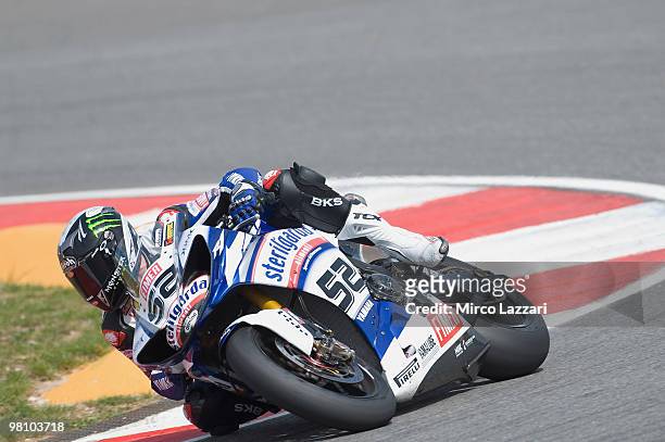 James Toseland of Great Britain and Yamaha Sterilgarda Team rounds the bend during the Superbike World Championship round two race one at Algarve...