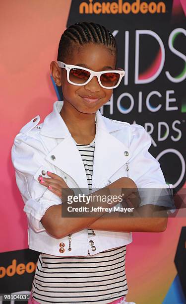 Actress Willow Smith arrives at Nickelodeon's 23rd Annual Kid's Choice Awards at Pauley Pavilion on March 27, 2010 in Los Angeles, California.