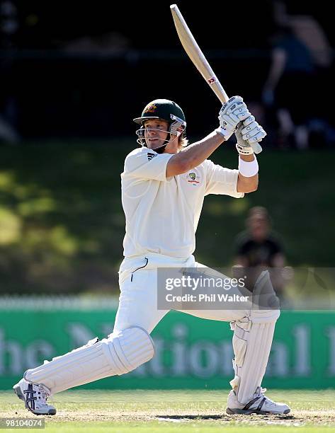 Shane Watson of Australia bats during day three of the Second Test Match between New Zealand and Australia at Seddon Park on March 29, 2010 in...