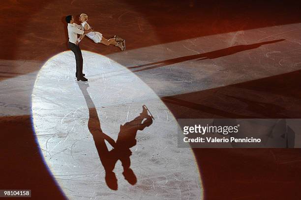 Aliona Savchenko and Robin Szolkowy of Germany participate in the Gala Exhibition during the 2010 ISU World Figure Skating Championships on March 28,...