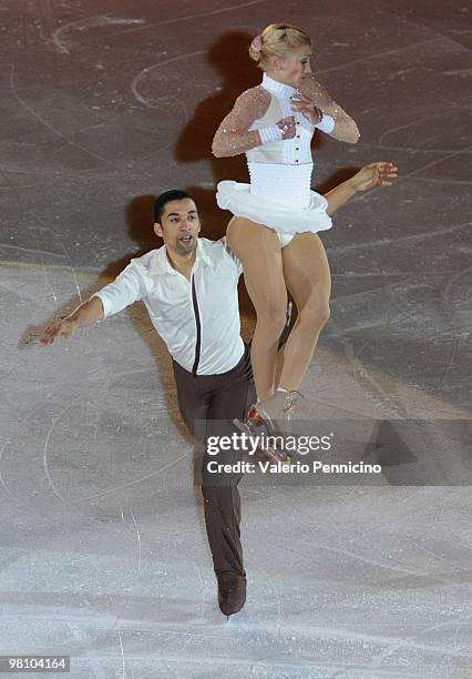 Aliona Savchenko and Robin Szolkowy of Germany participate in the Gala Exhibition during the 2010 ISU World Figure Skating Championships on March 28,...