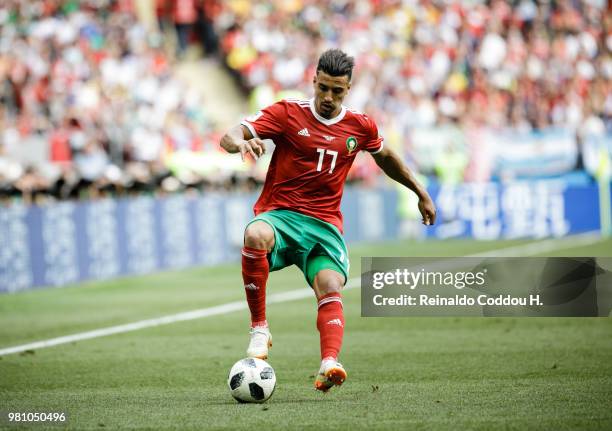 Nabil Dirar of Morroco is seen during the 2018 FIFA World Cup Russia group B match between Portugal and Morocco at Luzhniki Stadium on June 20, 2018...