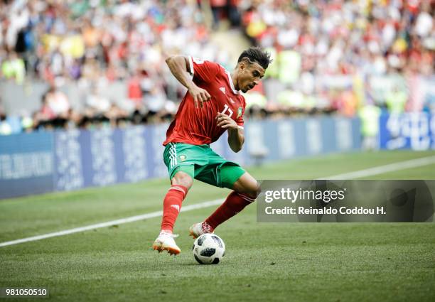Nabil Dirar of Morroco is seen during the 2018 FIFA World Cup Russia group B match between Portugal and Morocco at Luzhniki Stadium on June 20, 2018...