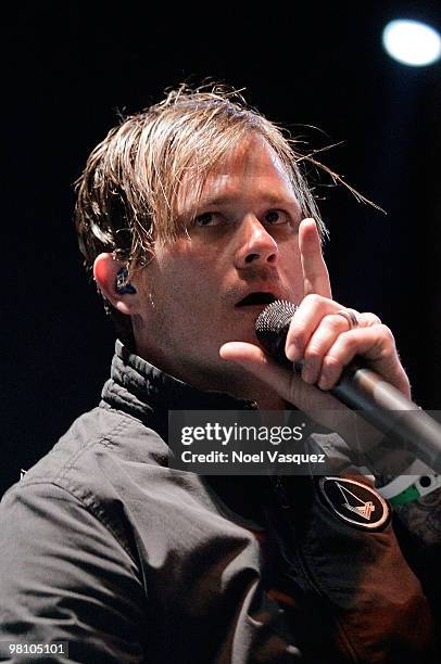 Tom DeLonge of Angels and Airwaves performs at the Bamboozle Festival - Day 1 on March 27, 2010 in Anaheim, California.