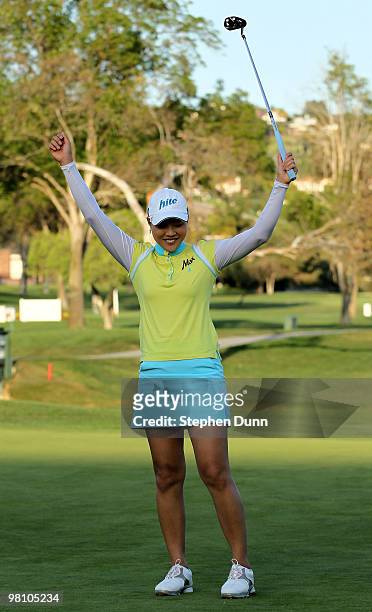 Hee Kyung Seo of South Korea celebrates her victory after making the final putt during the final round of the Kia Classic Presented by J Golf at La...