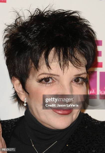 Singer Liza Minnelli attends Perez Hilton's "Carn-Evil" Theatrical Freak and Funk 32nd birthday party at Paramount Studios on March 27, 2010 in Los...