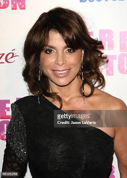Singer Paula Abdul attends Perez Hilton's "Carn-Evil" Theatrical Freak and Funk 32nd birthday party at Paramount Studios on March 27, 2010 in Los...