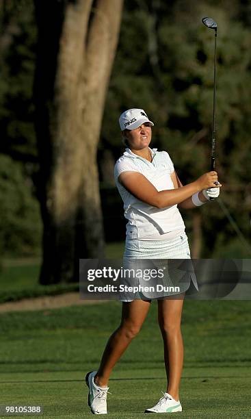 Anna Nordqvist of Sweden hits her second shot on the 18th hole during the final round of the Kia Classic Presented by J Golf at La Costa Resort and...