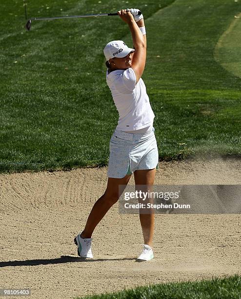 Anna Nordqvist of Sweden hits from a fairway bunker on the sixth hole during the final round of the Kia Classic Presented by J Golf at La Costa...