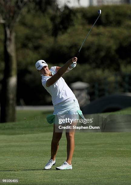 Anna Nordqvist of Sweden hits her second shot on the ninth hole during the final round of the Kia Classic Presented by J Golf at La Costa Resort and...